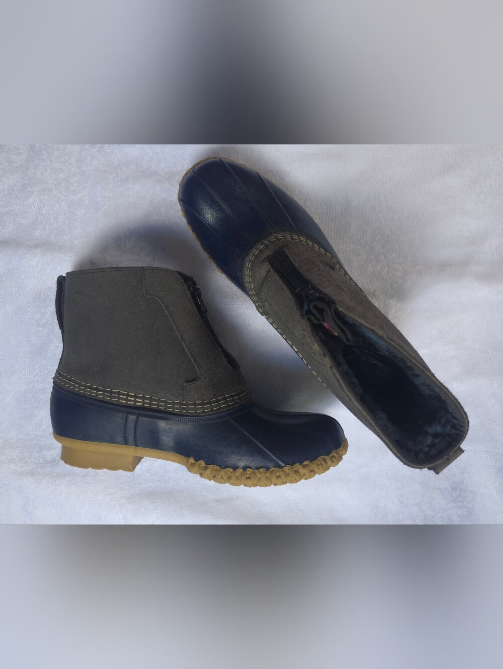 L.L. Bean Brown and Navy Bean Boots with Tan Sole Size 10